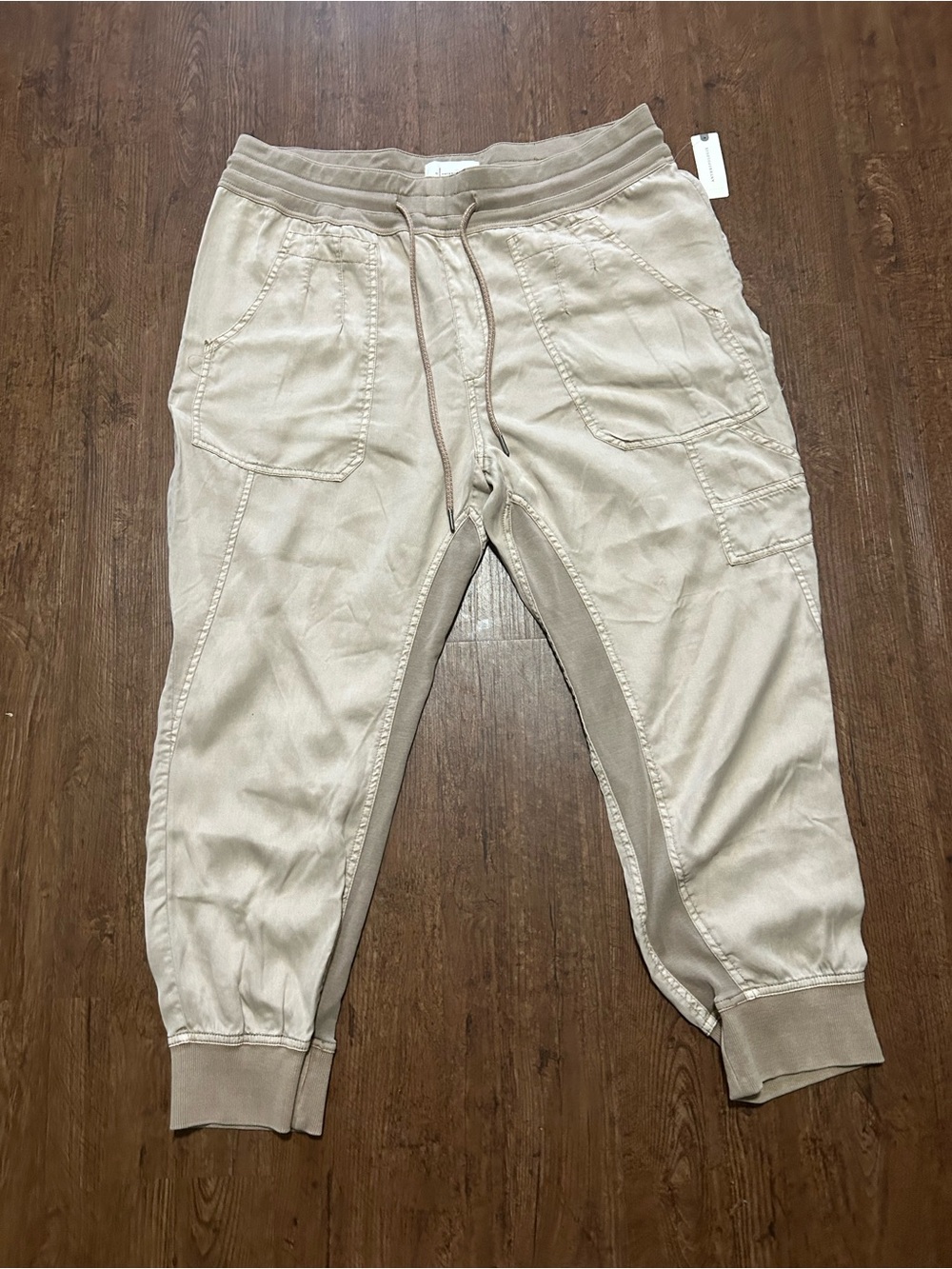 By Anthropologie Cargo Jogger Pants Women XL Beige Lyocell Utility Drawstring